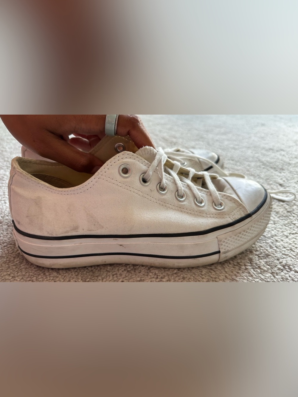 Converse Chuck Taylor All Star Low Top White Platform Lace-Up Sneakers - Women - Picture 4 of 8